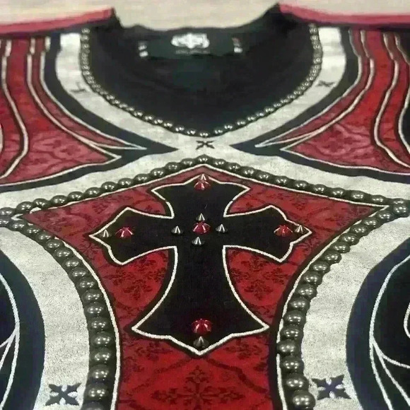 The Saints Sinphony S/S Shirt Womens 2X Studded Embellishment Cross Rock Biker - Picture 6 of 15